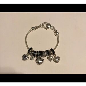 Black & Crystal Hearts Eurobead Bracelet